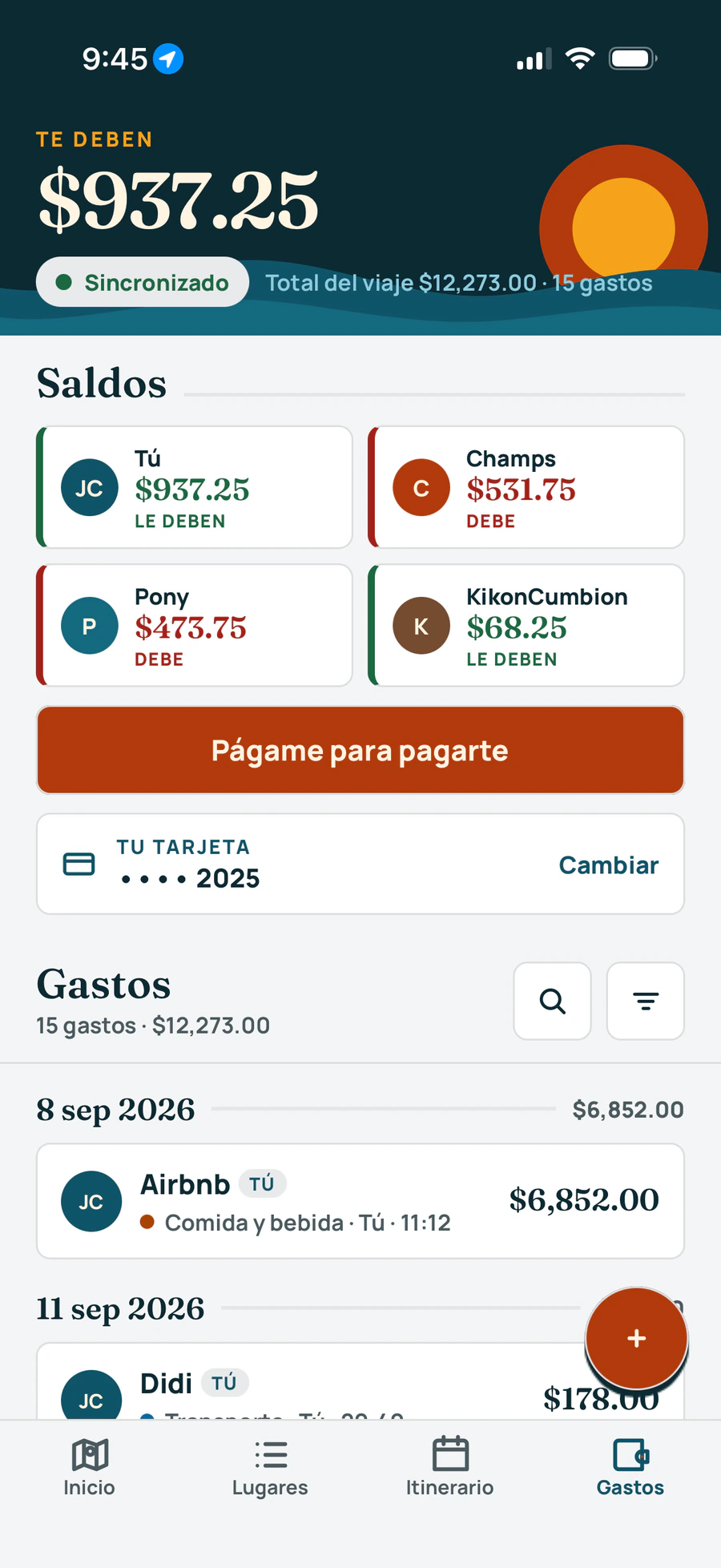 PuertoLoquerón balances and expenses screen