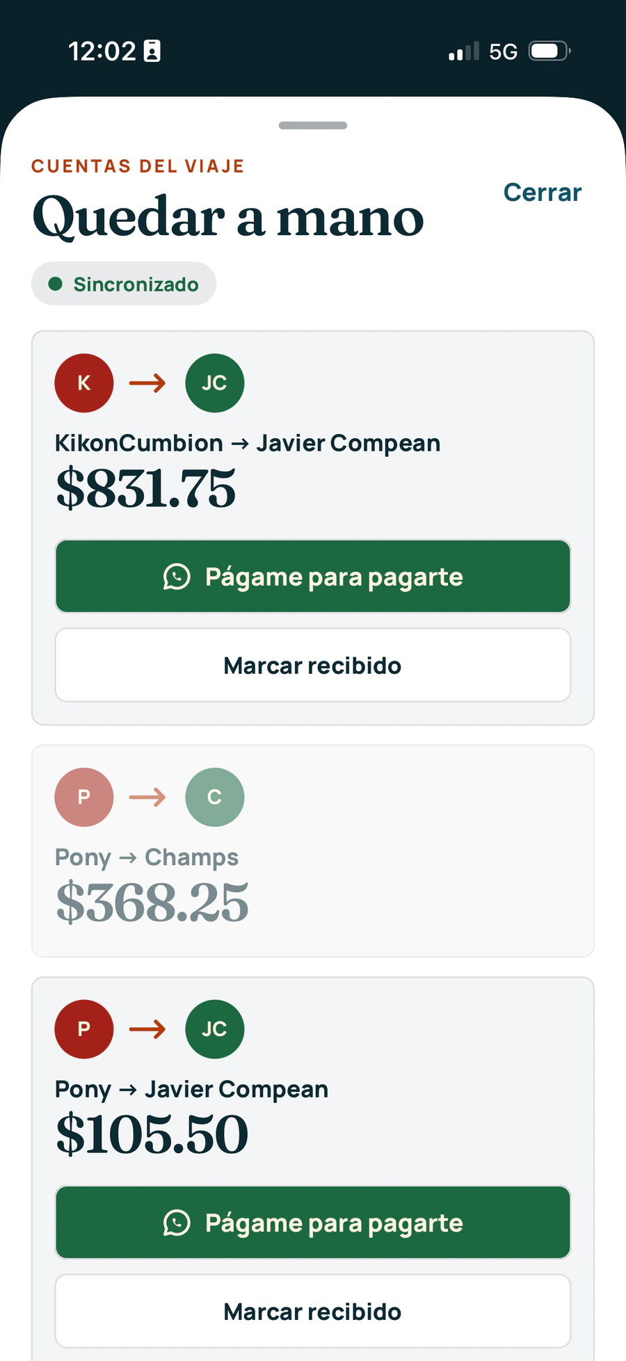 PuertoLoquerón settle-up screen