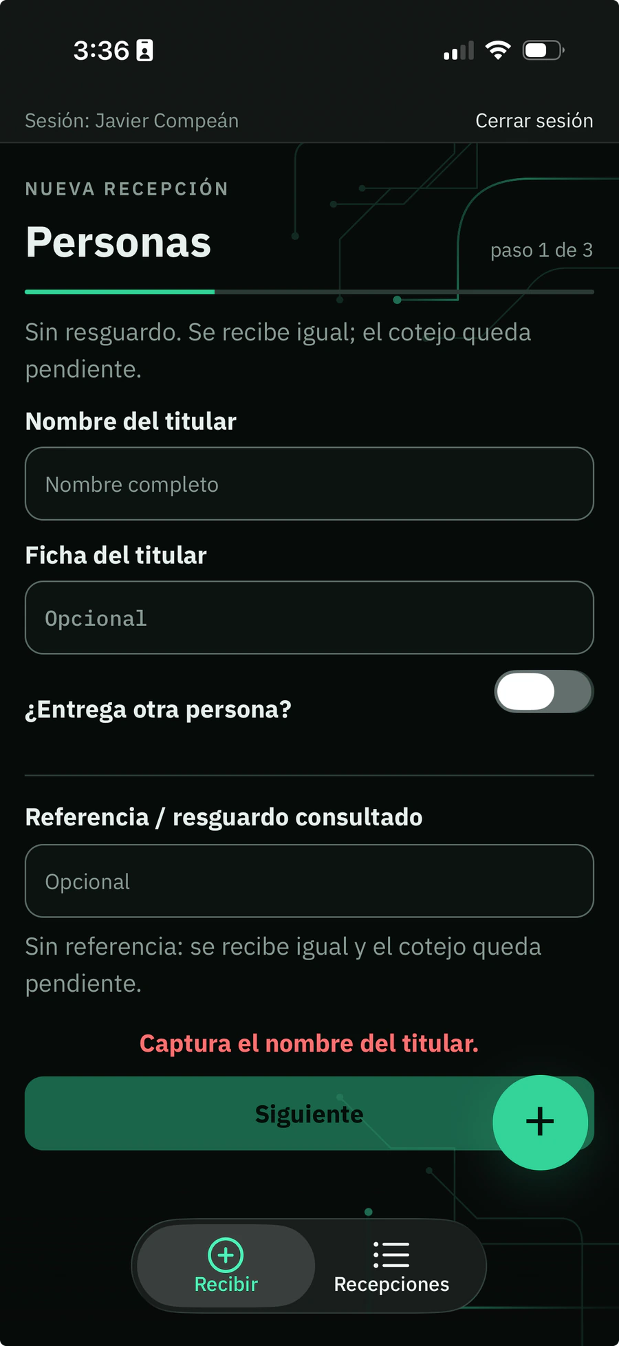 Recibidor TI new reception form